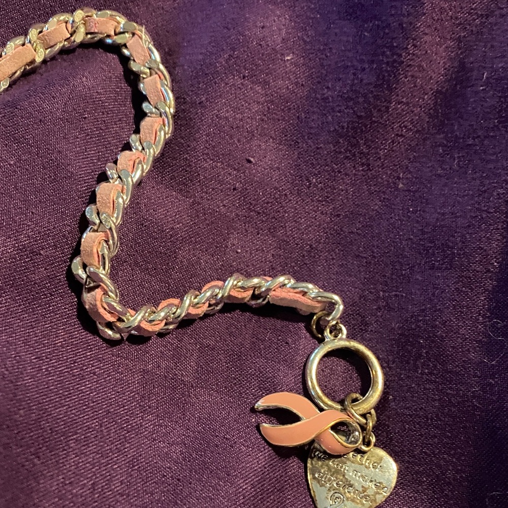 Breast Cancer Awareness Pink and Silver Women's Charm Bracelet